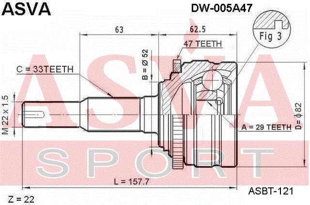 ШРУС НАРУЖНЫЙ 29x52x33 DW-005A47